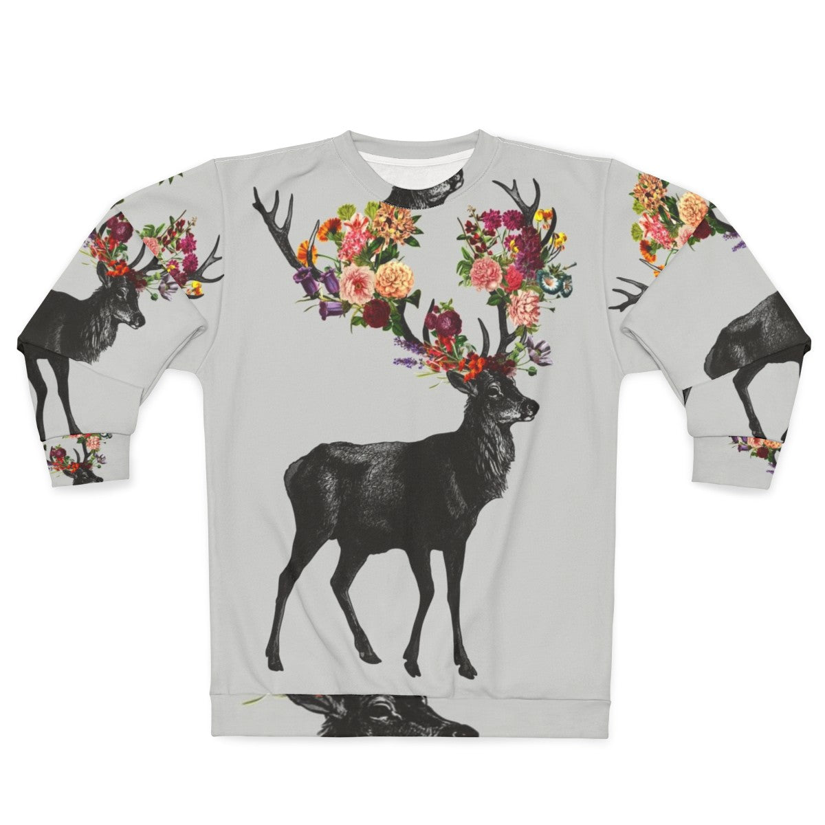 Floral sweatshirt with a nature-inspired deer design