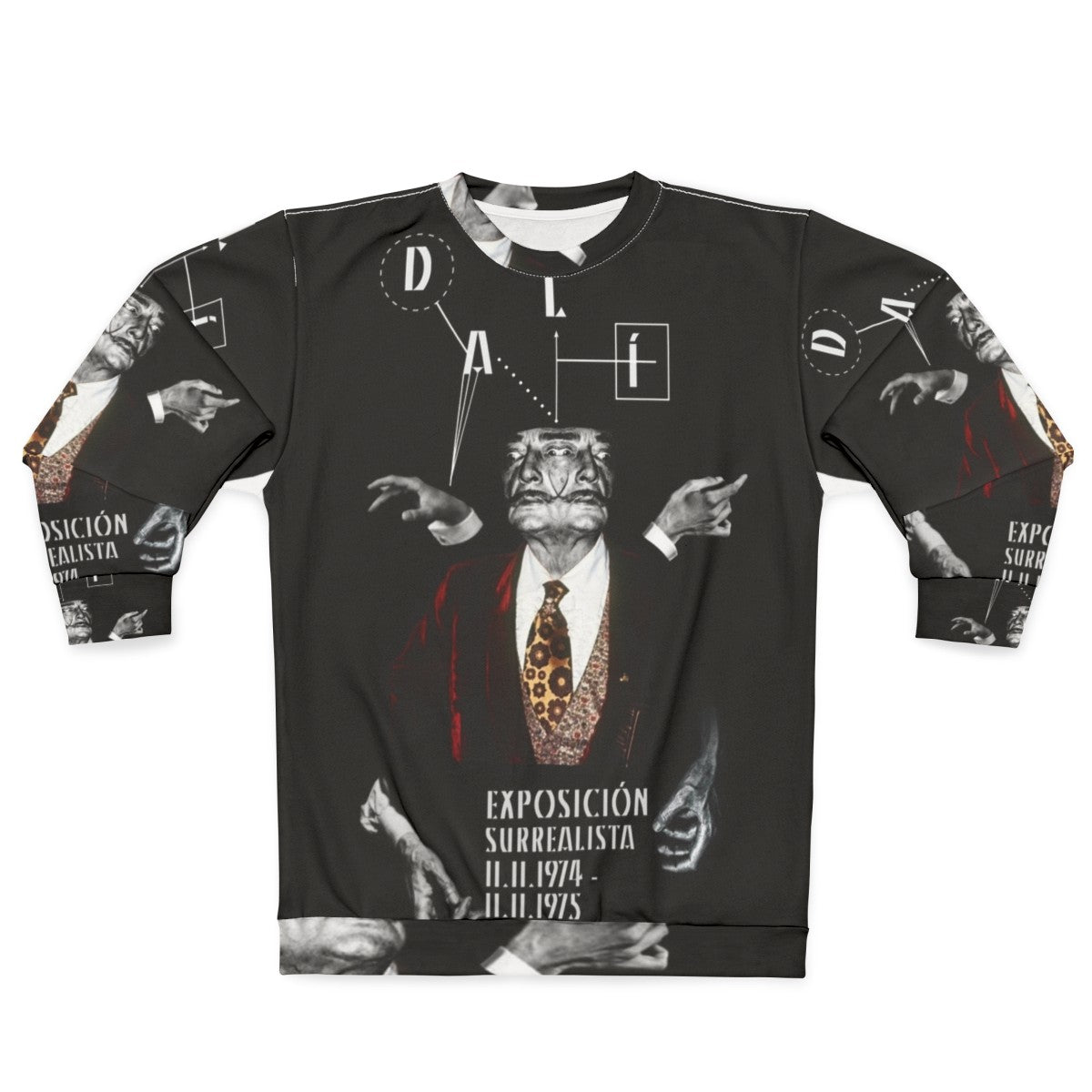 Salvador Dali surreal portrait on a black sweatshirt