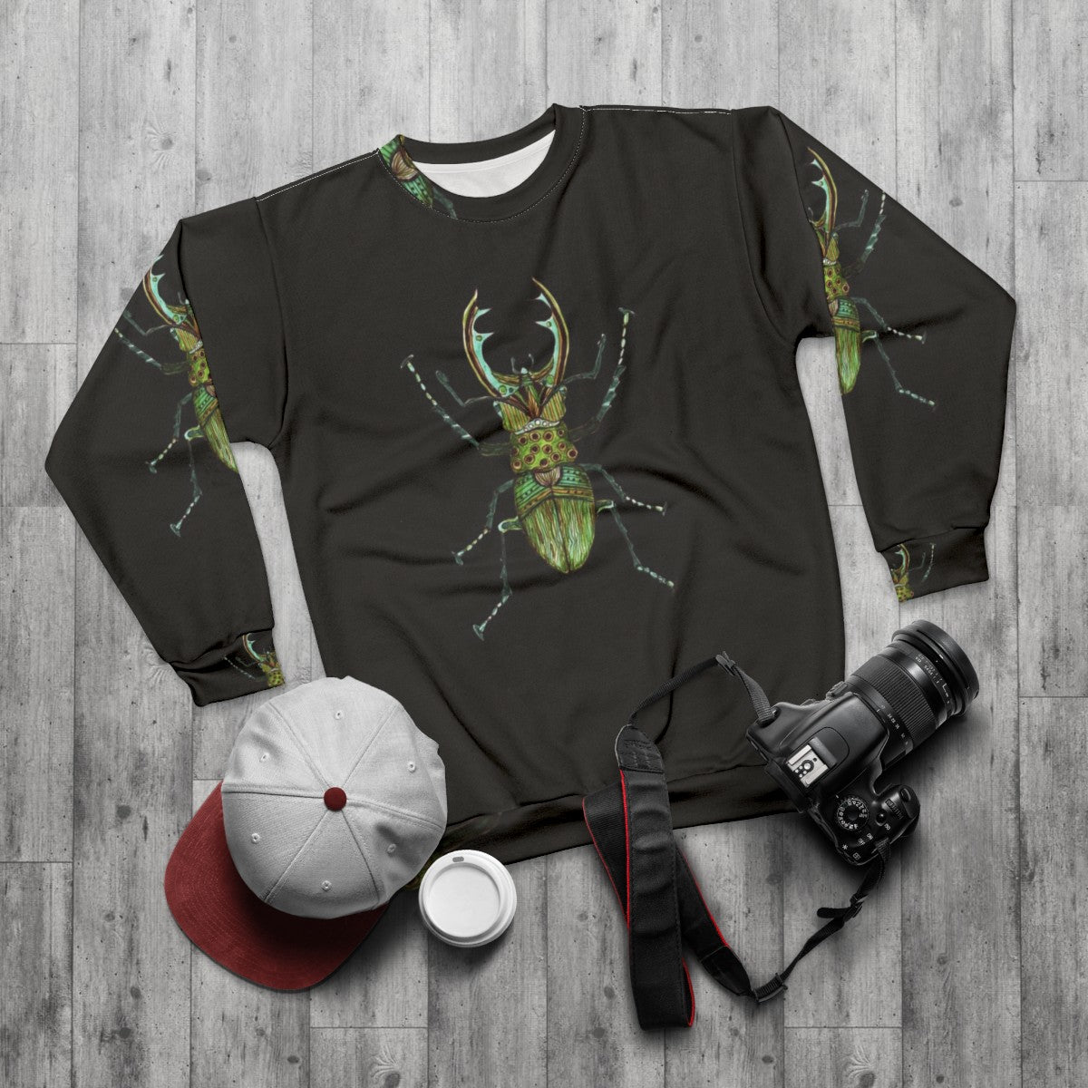 Stag Beetle Zentangle Inspired Sweatshirt - flat lay