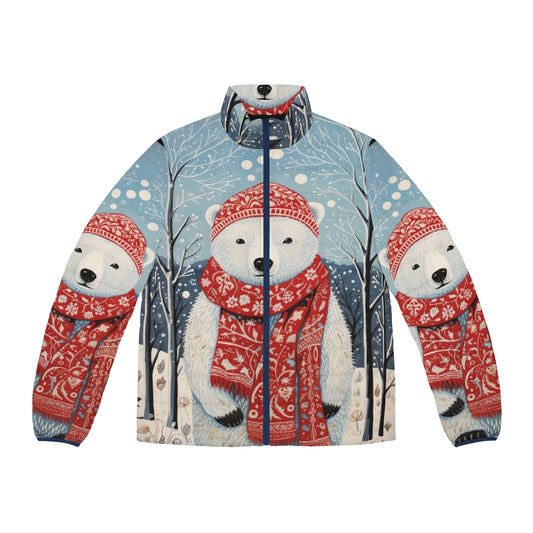 Vintage Christmas white bear winter puffer jacket with snow flakes