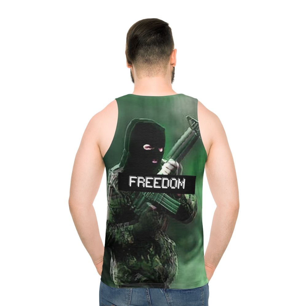 Unisex tank top with Irish heritage and revolution resistance design - men back