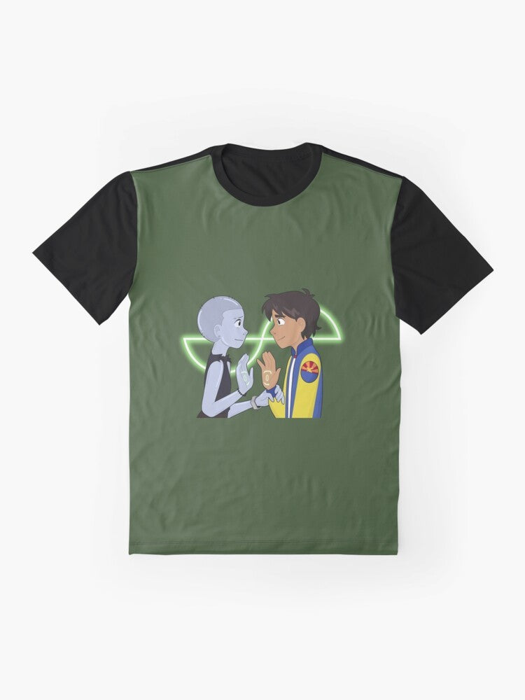 Infinity Train cartoon network graphic t-shirt featuring characters from the show - Flat lay