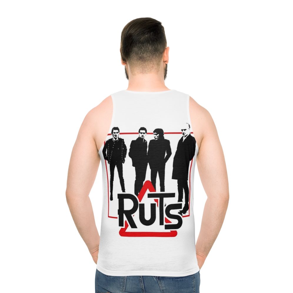 Unisex punk rock tank top featuring The Ruts band logo - men back