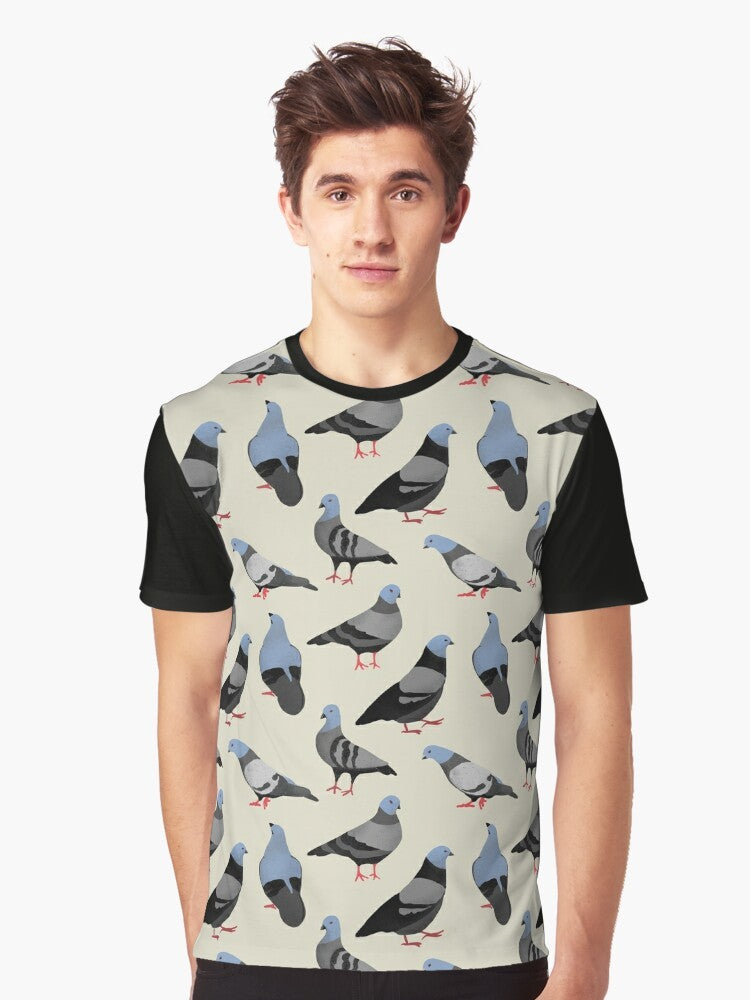 Colorful graphic design of pigeons on a t-shirt for animal lovers - Men