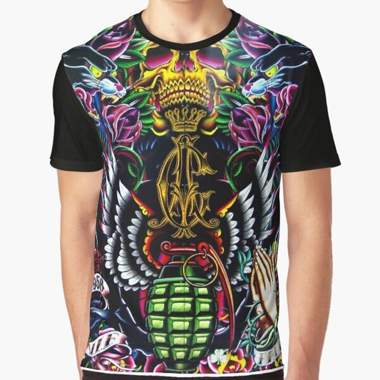 Melbourne Ed Hardy Graphic T-Shirt featuring vintage, retro tattoo-inspired design