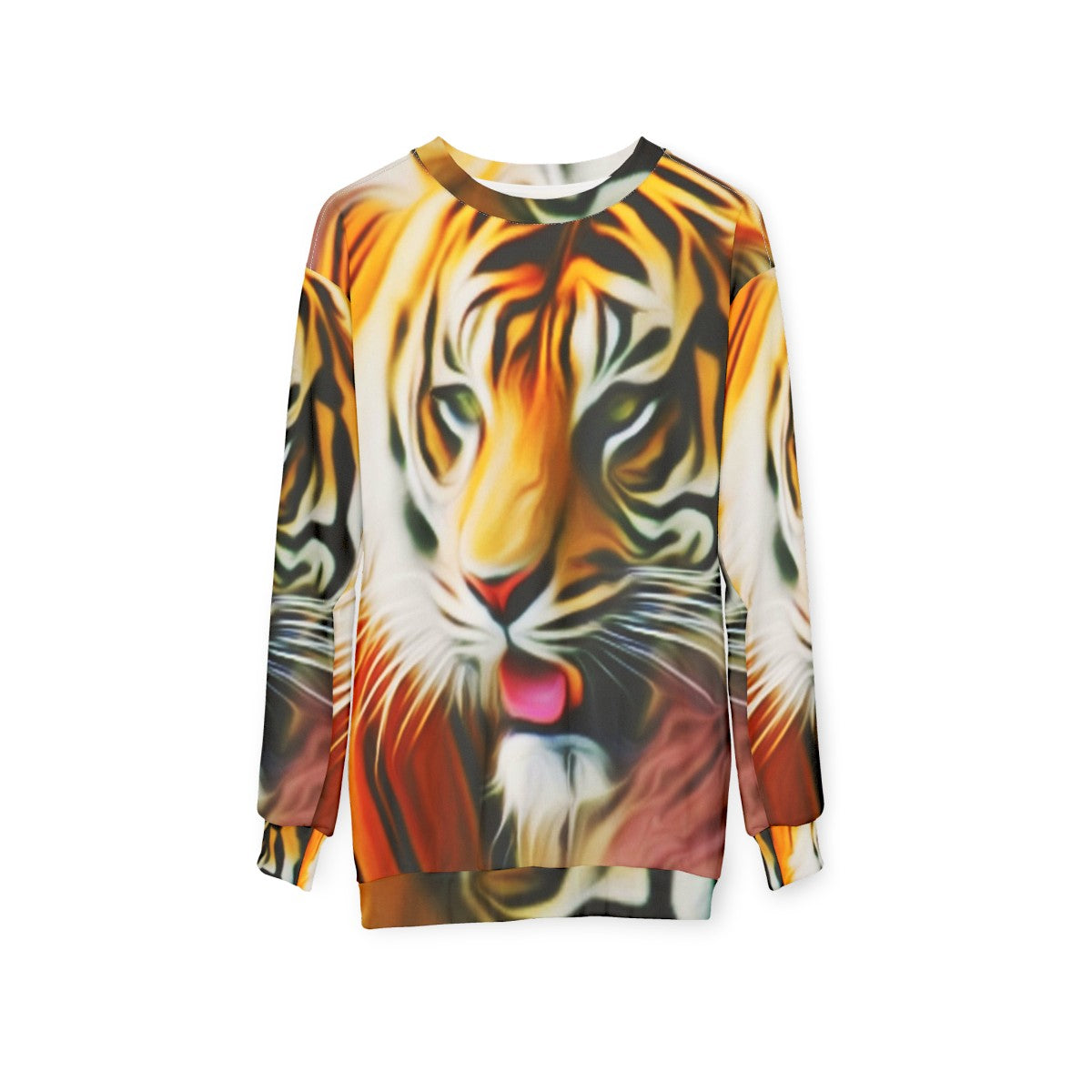 Colorful abstract tiger graphic on sweatshirt - hanging