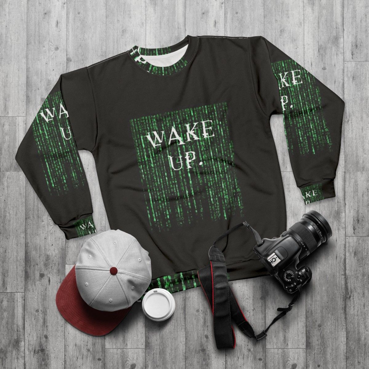 Matrix "Wake Up Neo" Motivational Sweatshirt - flat lay