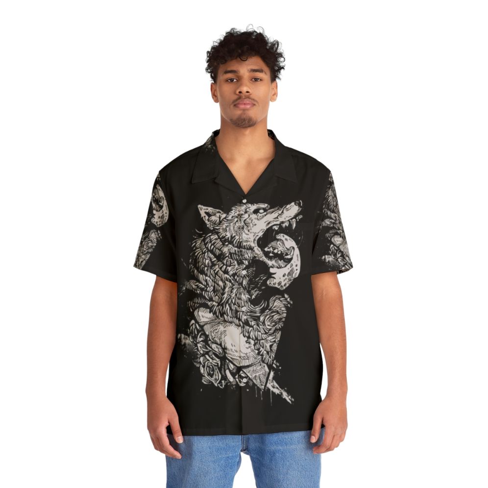 Werewolf Hawaiian Shirt with Wolf Print Design - People Front