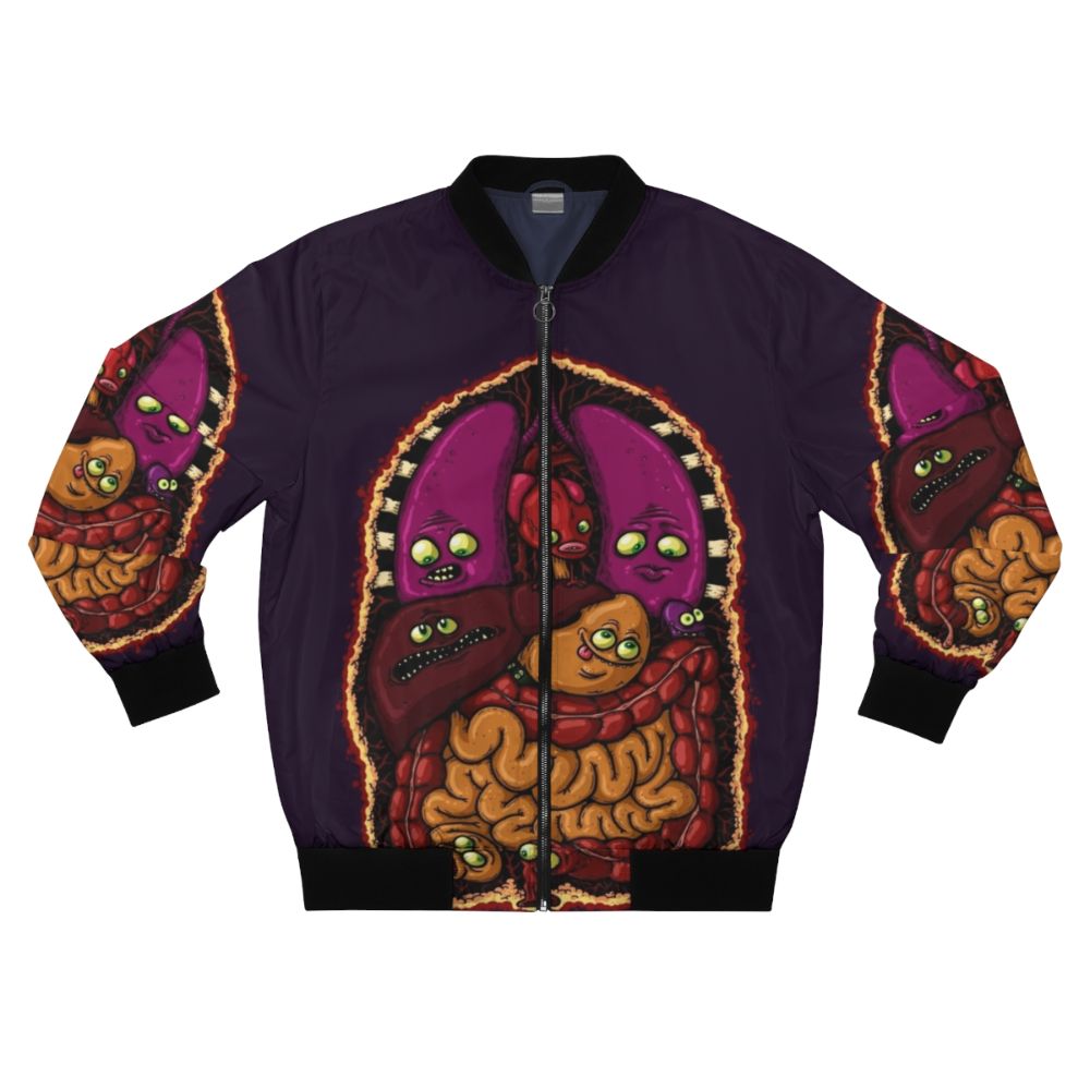 Organ Story Anatomy Bomber Jacket featuring graphic design of internal human organs