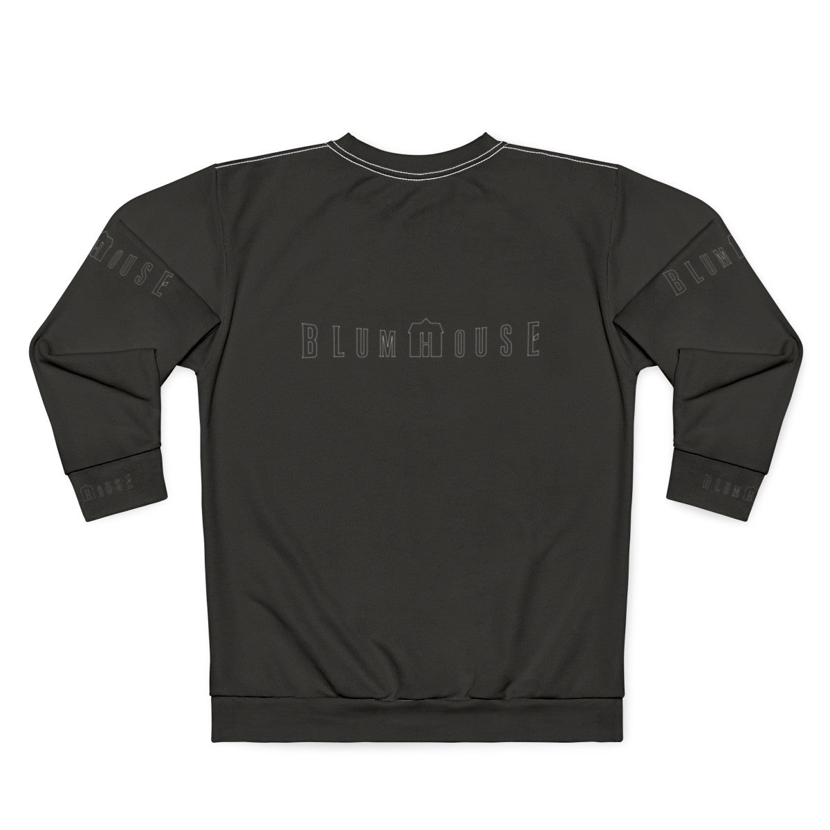 Blumhouse Productions logo outline on a black sweatshirt - Back