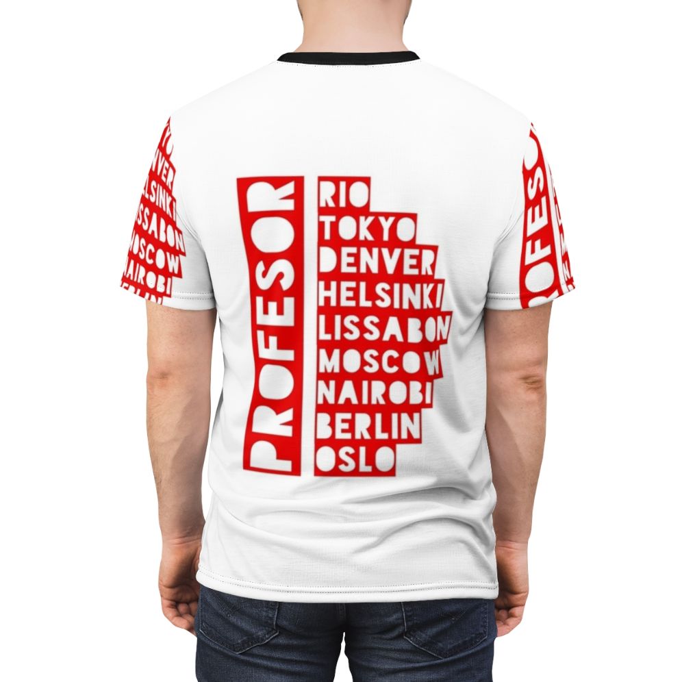 Stylish Money Heist Professor T-Shirt with El Profesor Red Text Design - men back