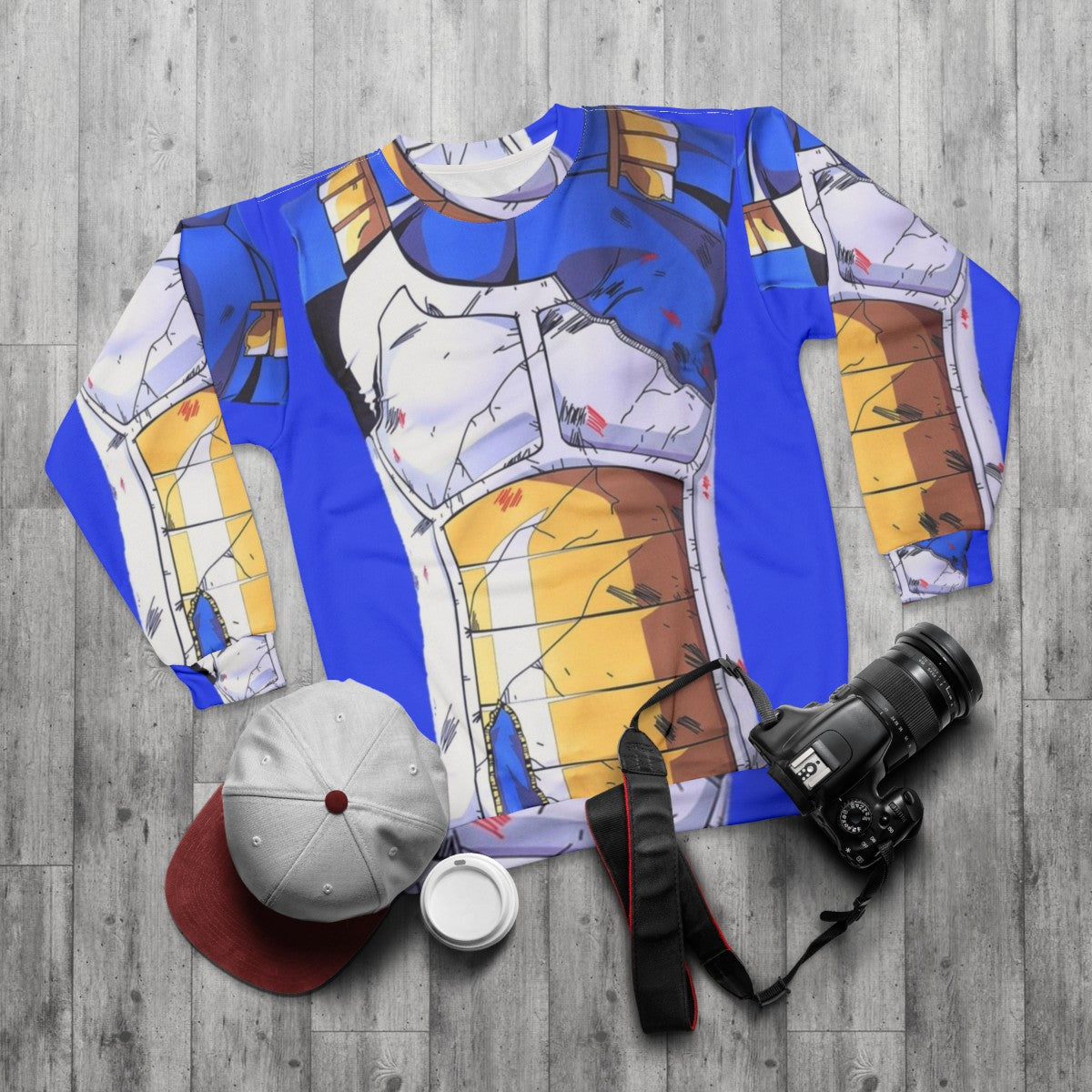 Vegeta's Saiyan Armor Sweatshirt - DBZ Anime Manga Otaku Fashion - flat lay