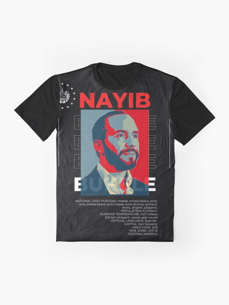 El Salvador President Nayib Bukele Graphic T-Shirt featuring a volcano - Flat lay