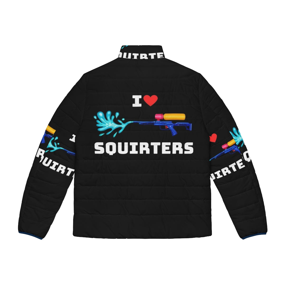 Squirrel lover puffer jacket with "I Love Squirters" graphic - Back