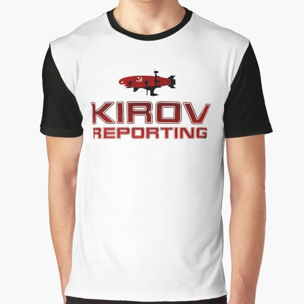 A minimalist graphic t-shirt design with the text "Kirov Reporting" in a simple typographic style, evoking the classic video game Red Alert.