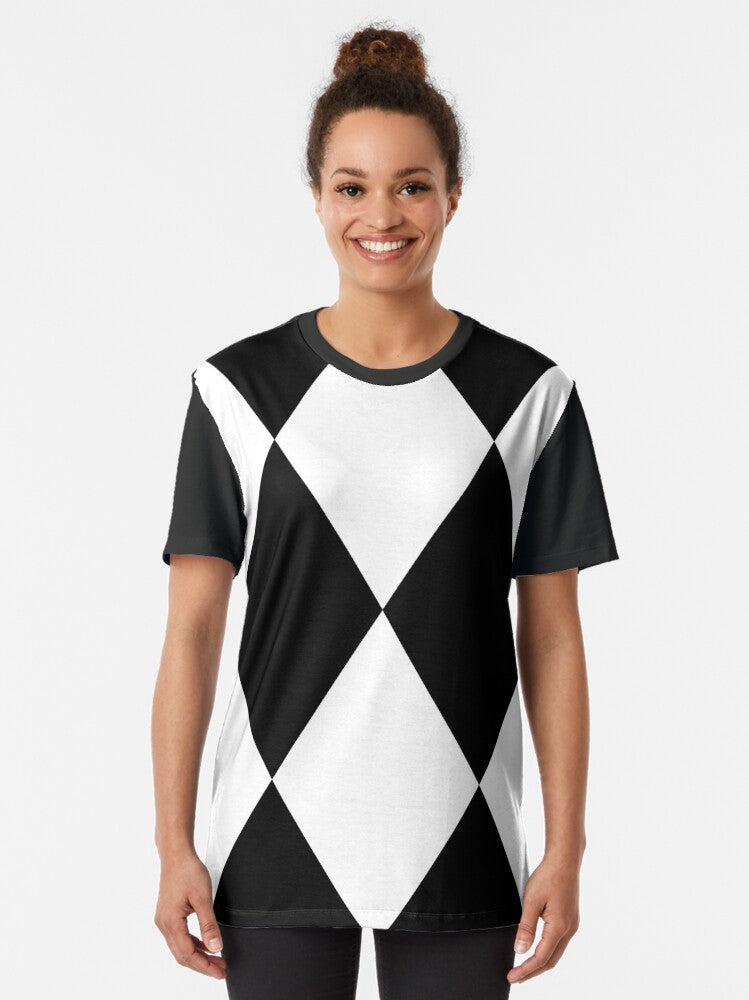 Harlequin graphic pattern black and white t-shirt - Women