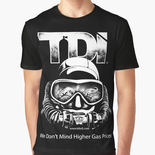 TDI Rebreather High Gas Prices Graphic T-Shirt featuring an octopus and scuba tank design