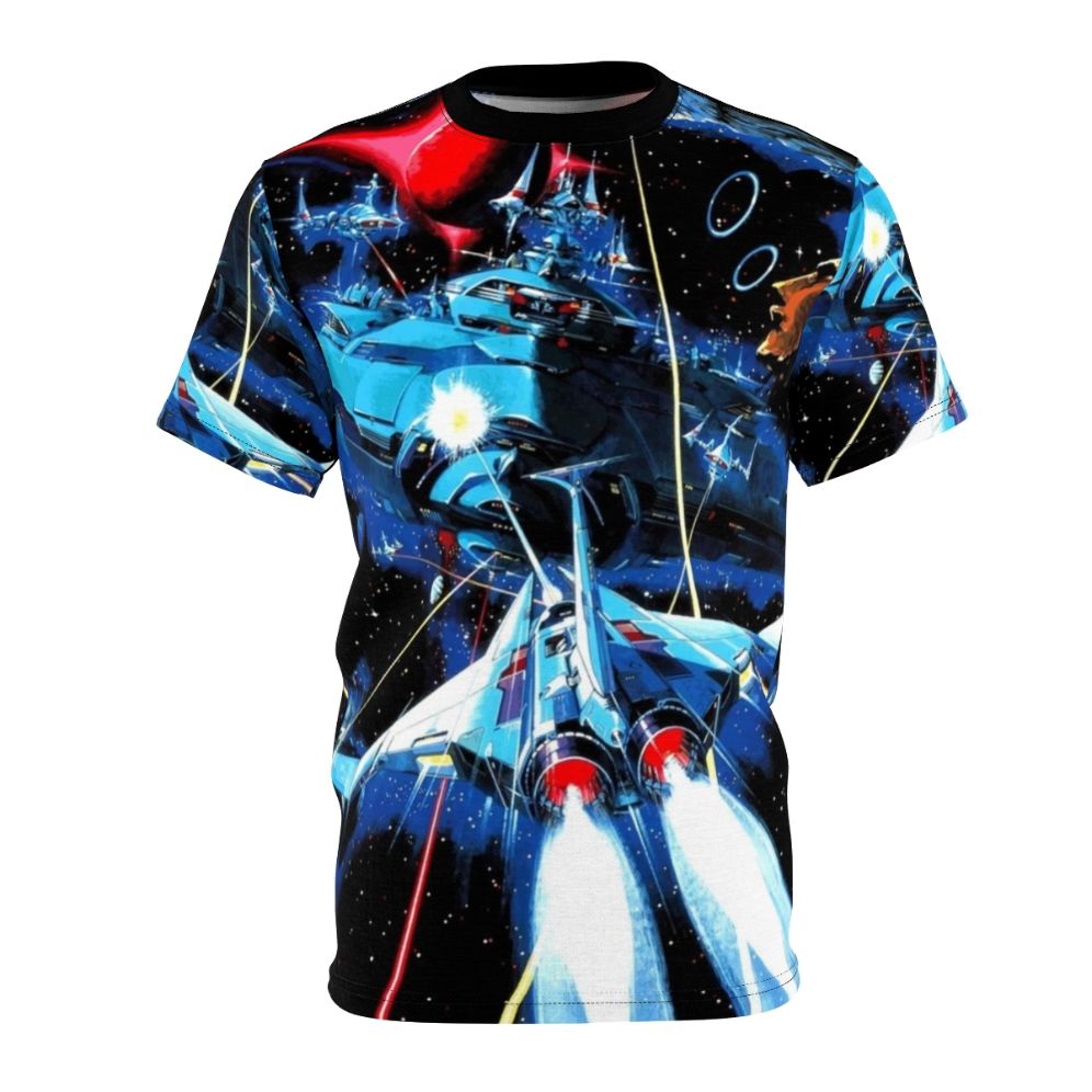 Retro gaming t-shirt featuring pixelated spaceship from the classic shoot 'em up arcade game Gradius.