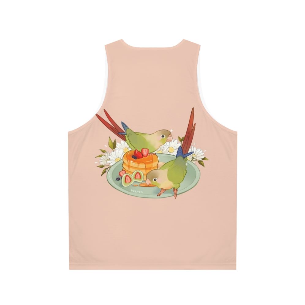 Cinnamon Conure Unisex Tank Top with Fluffy Pancakes Design - Back