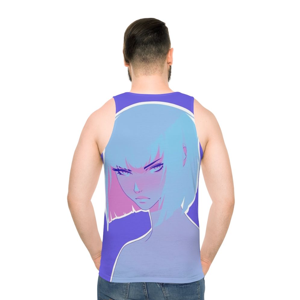 Colorful unisex winter tank top with anime-inspired flat design - men back