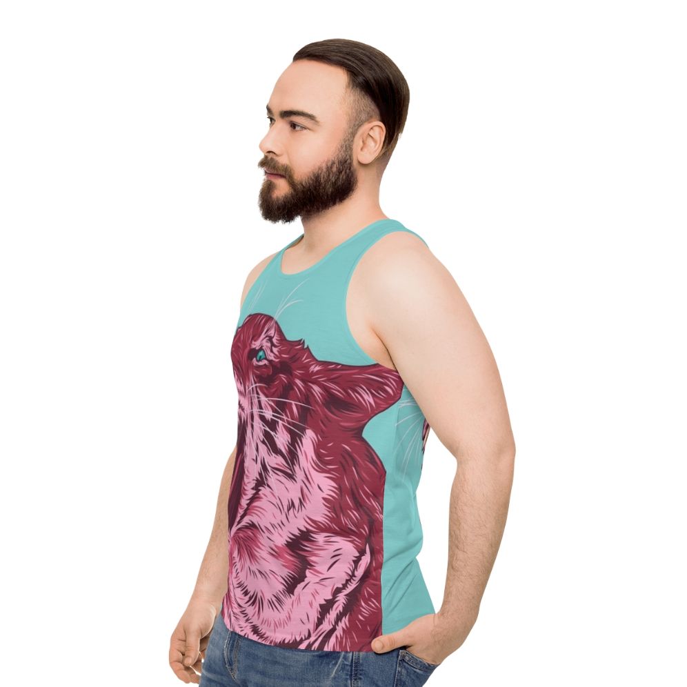 Magenta tiger vector art on unisex tank top - men side