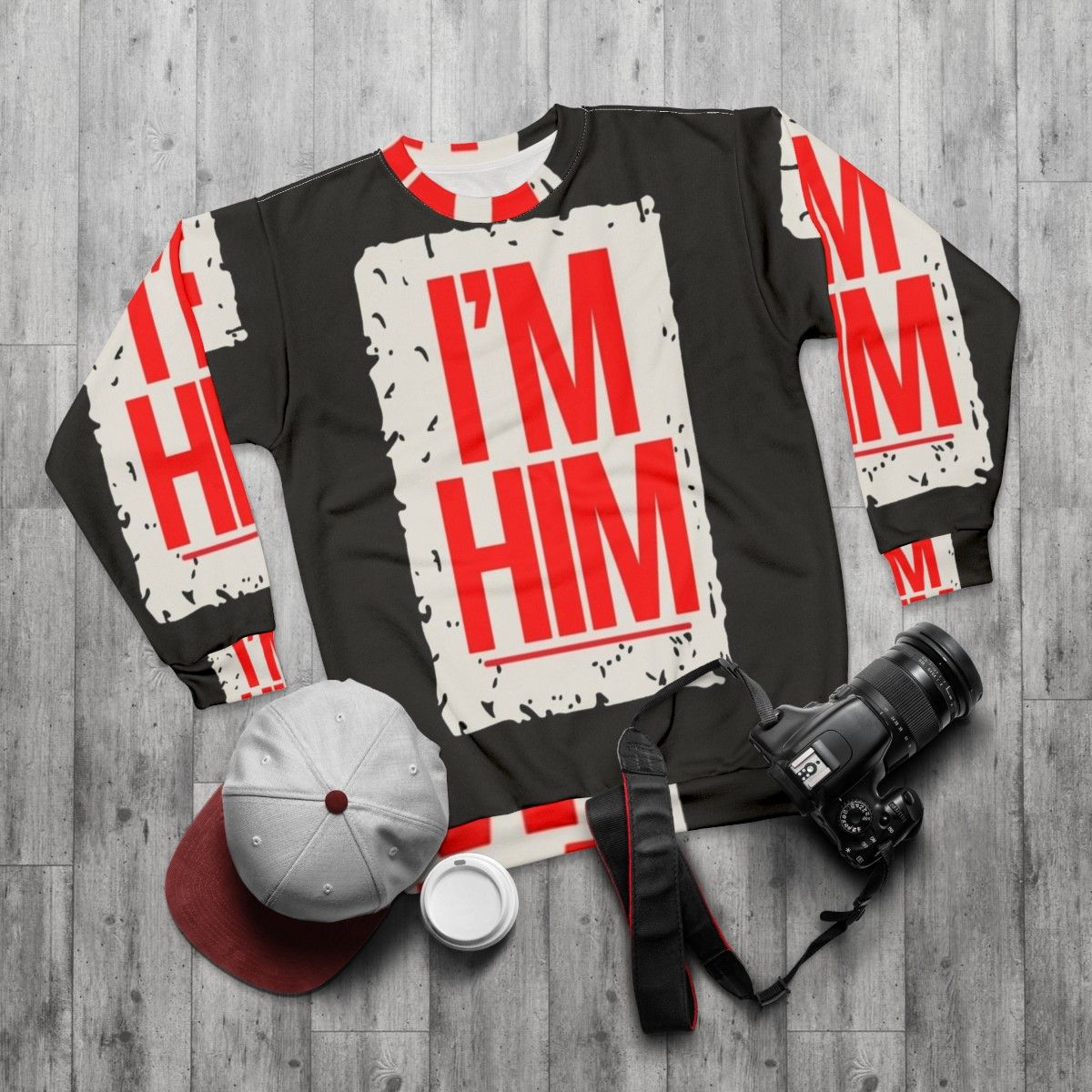 Grunge "I'm Him" Sweatshirt for Rap and Hip Hop Fans - flat lay