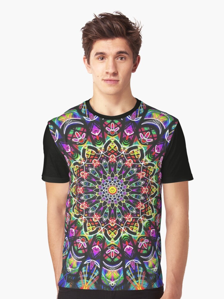 Colorful psychedelic mandala design graphic t-shirt - Men