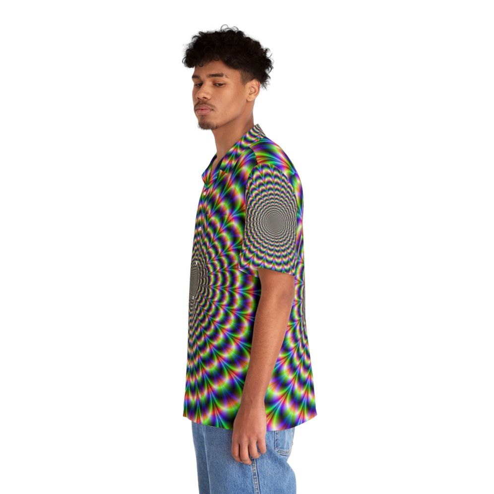 Psychedelic Hawaiian shirt with vibrant optical illusion design - People Left