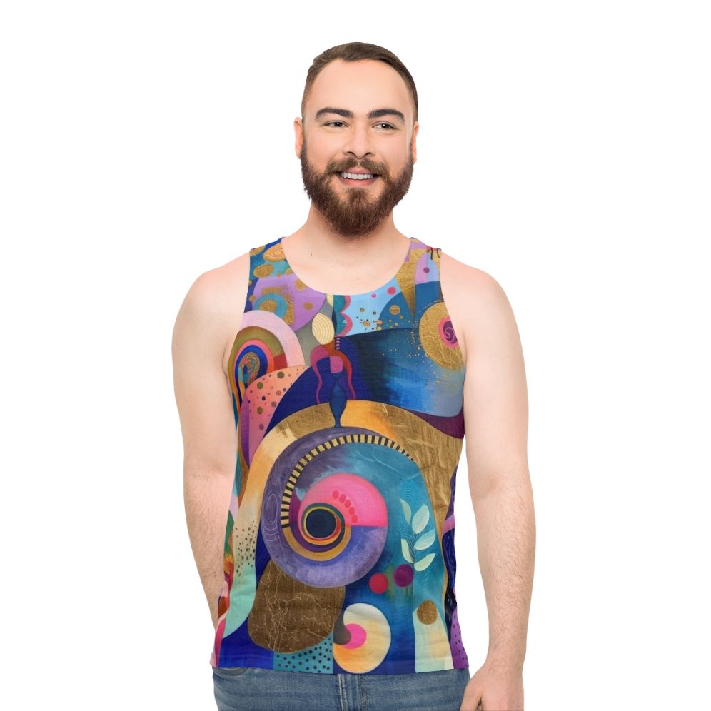 Tropical abstract geometric unisex tank top - men