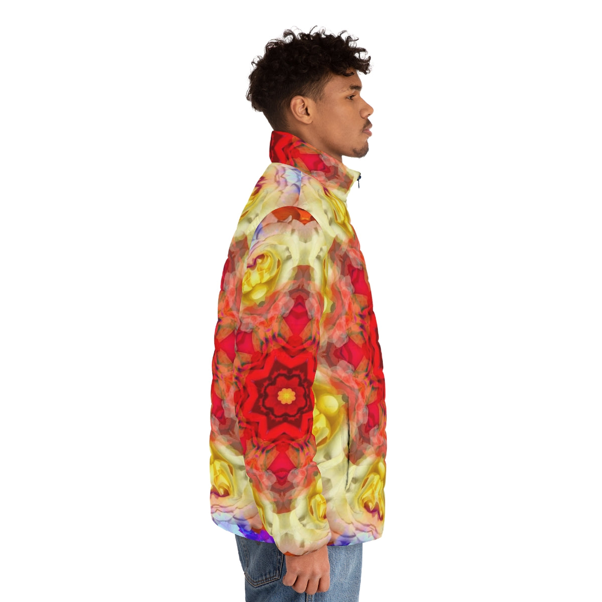 Rose Star Of The Eighth Ray Puffer Jacket with spiritual and transcendent design - men side right