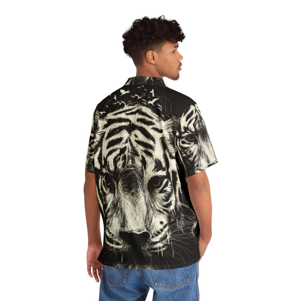 Interconnected Hawaiian Shirt featuring photorealistic tiger and bird graphics - People Back