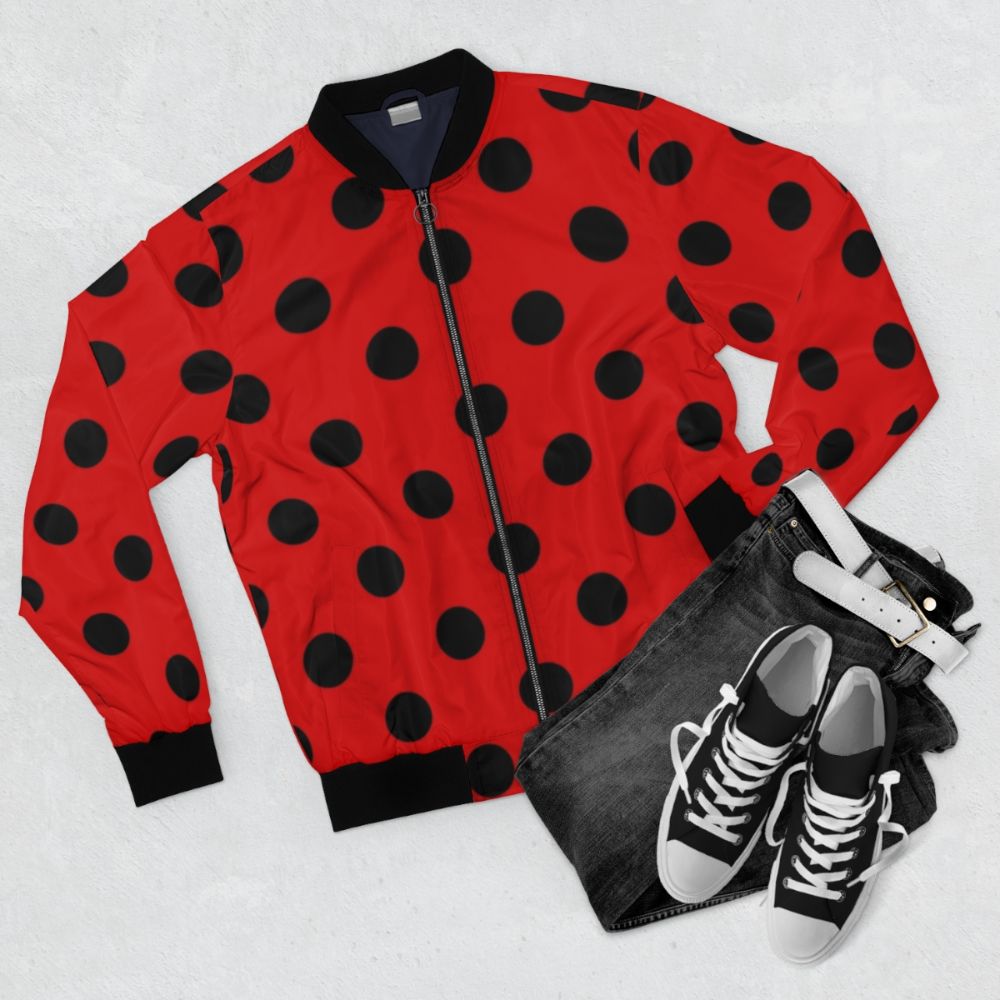 Extra large black polka dots bomber jacket - Flat lay