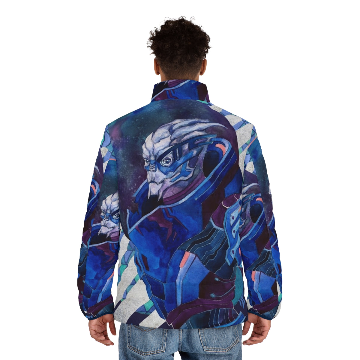 Garrus Vakarian Mass Effect Puffer Jacket Watercolor Fanart - men back