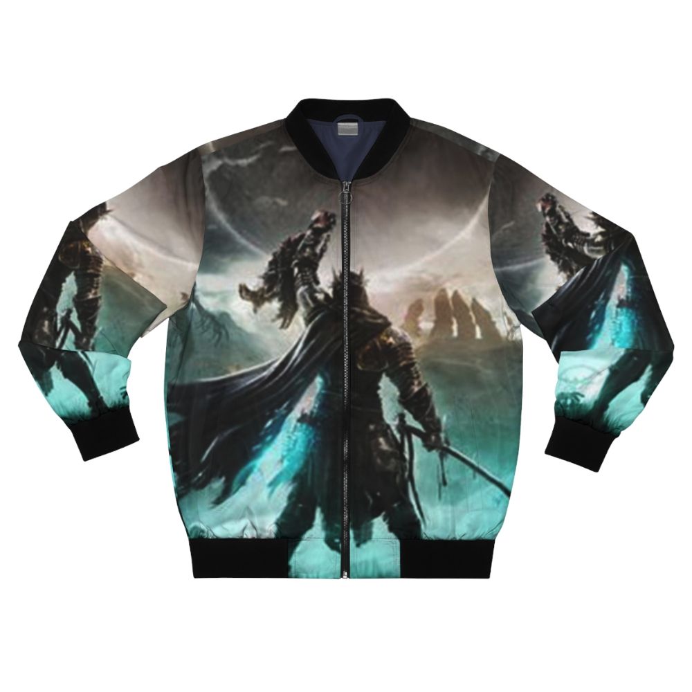 Elden Ring video game inspired bomber jacket with fantasy and gaming design elements.