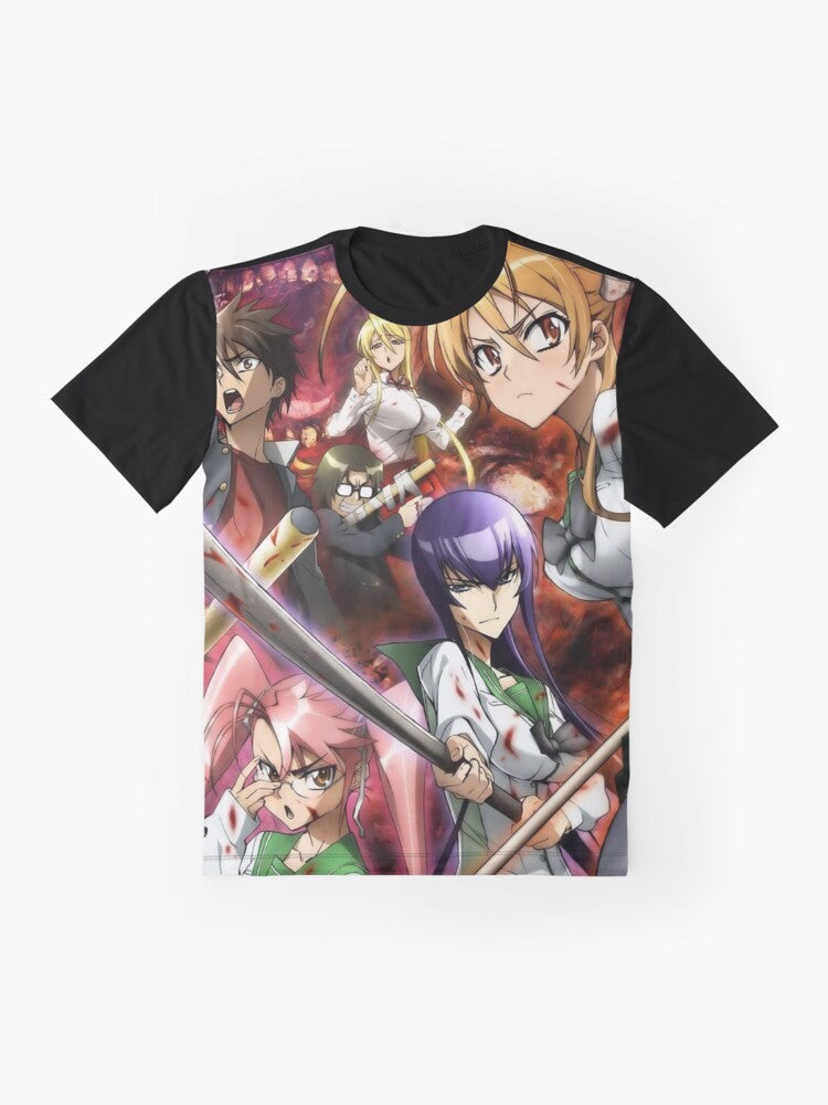 High School of The Dead Anime T-Shirt - Featuring Takashi Komuro, Saeko Busujima, and Other Main Characters - Flat lay