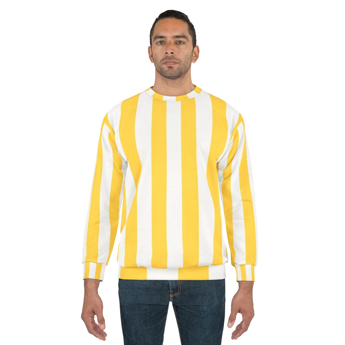 Vintage-style yellow and white vertical stripes sweatshirt - men