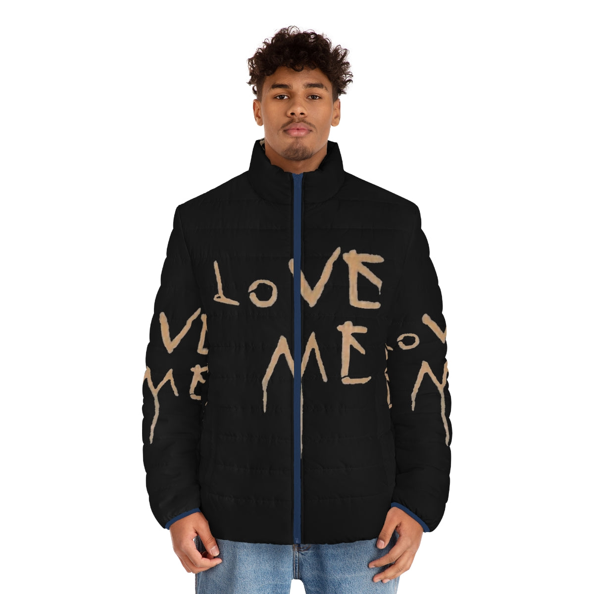 Matchbox Twenty Puffer Jacket with Dripping Paint Love Me Graphic - men front