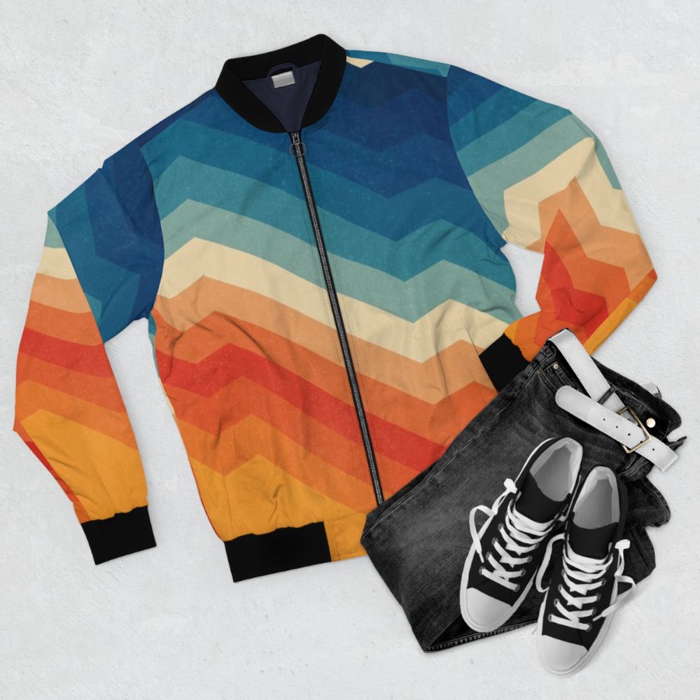 Retro geometric bomber jacket in vibrant colors - Flat lay