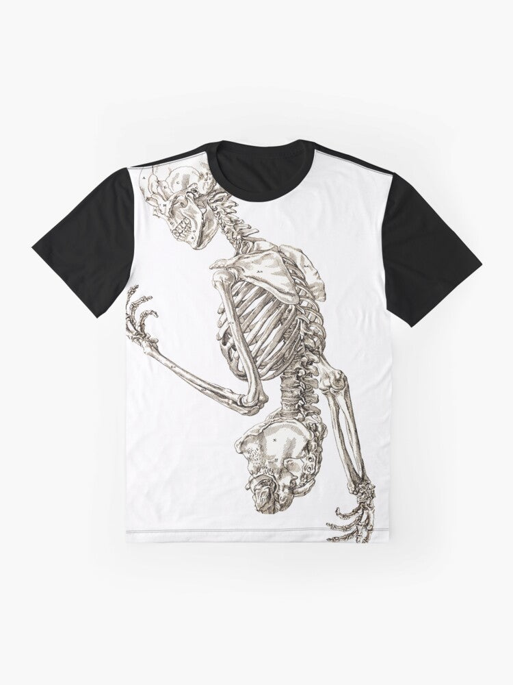 Human skeleton anatomy scientific illustration graphic t-shirt - Flat lay