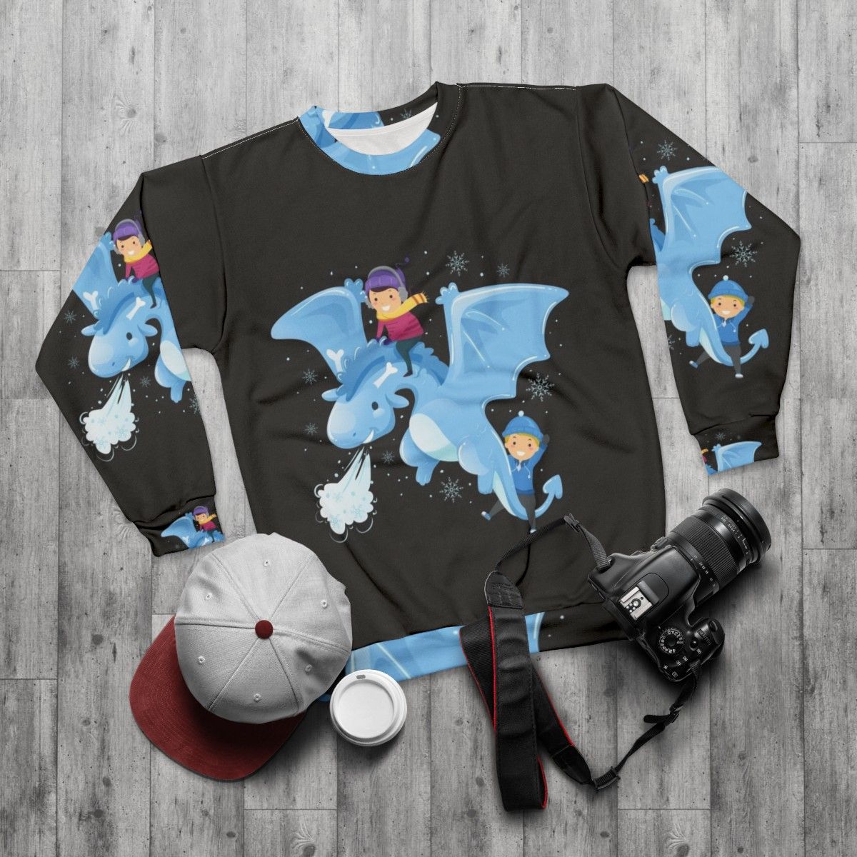 Legendary animals sweatshirt featuring a mystic dragon and lightning bolt fantasy design - flat lay