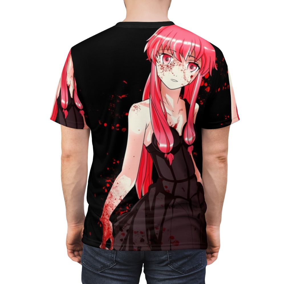 Bloody anime-inspired t-shirt featuring Yuno Gasai from the series Mirai Nikki - men back