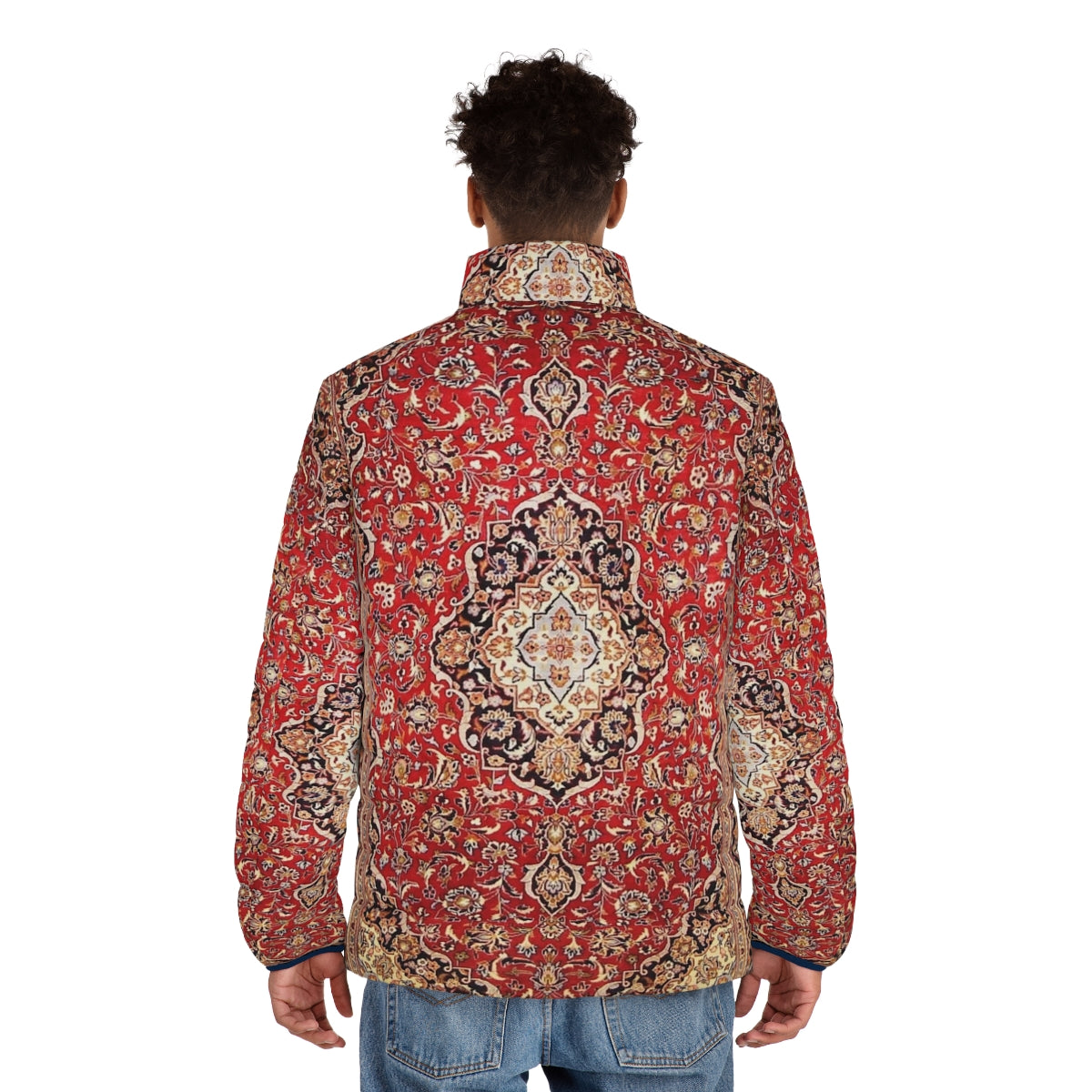 Floral antique Persian carpet print puffer jacket - men back