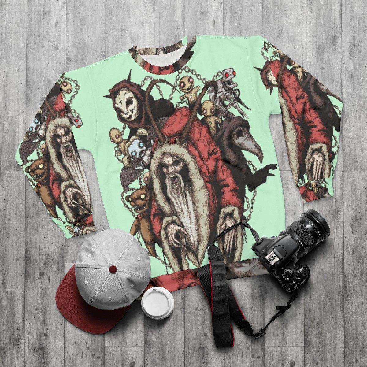 Krampus 2.0 Christmas Horror Sweatshirt - flat lay