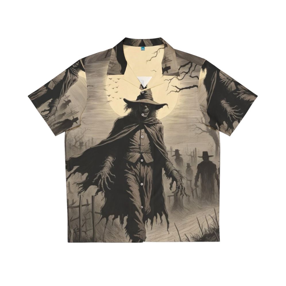 Spooky scarecrow Hawaiian shirt with horror and cryptid design