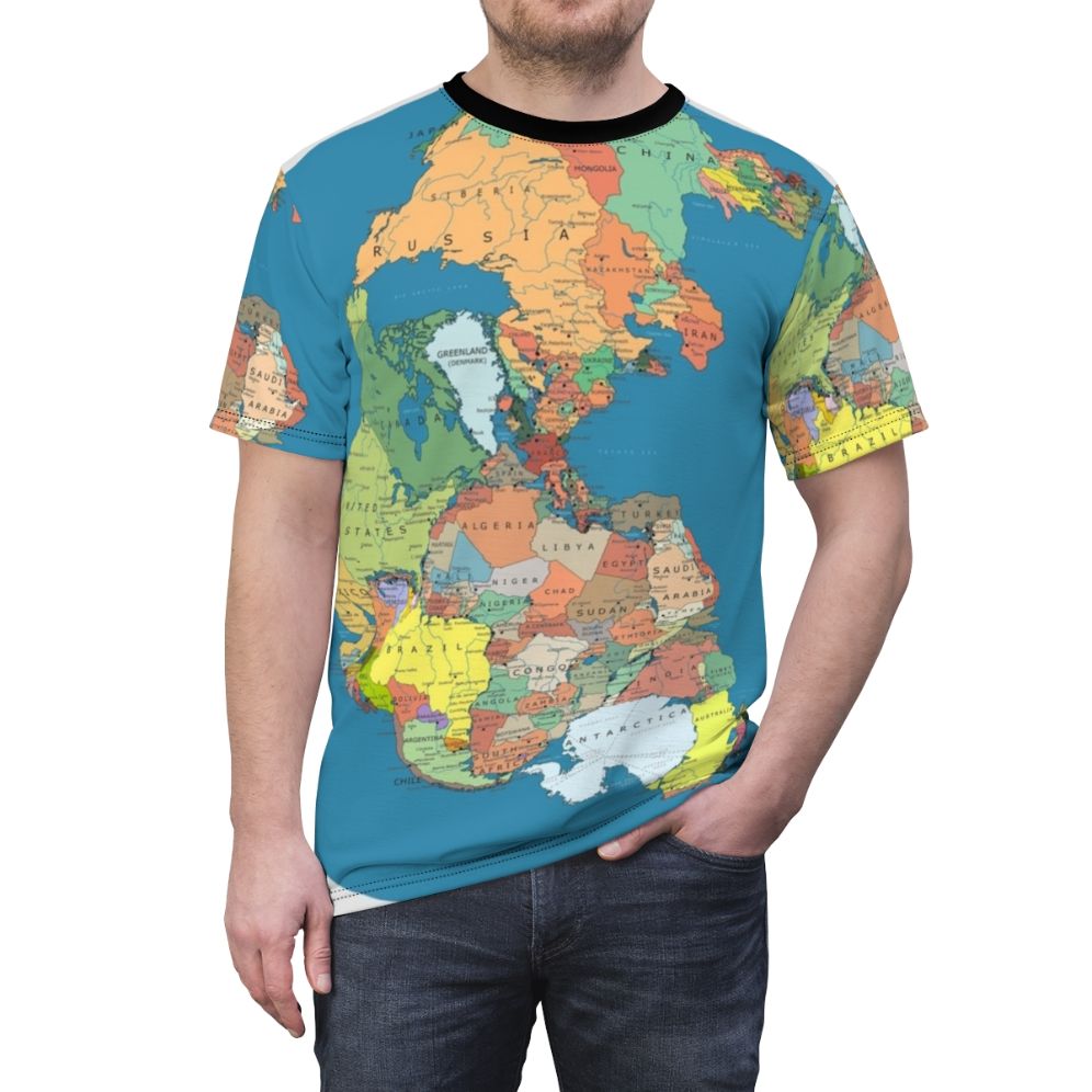 T-shirt design featuring a map of the Pangaea supercontinent - men front