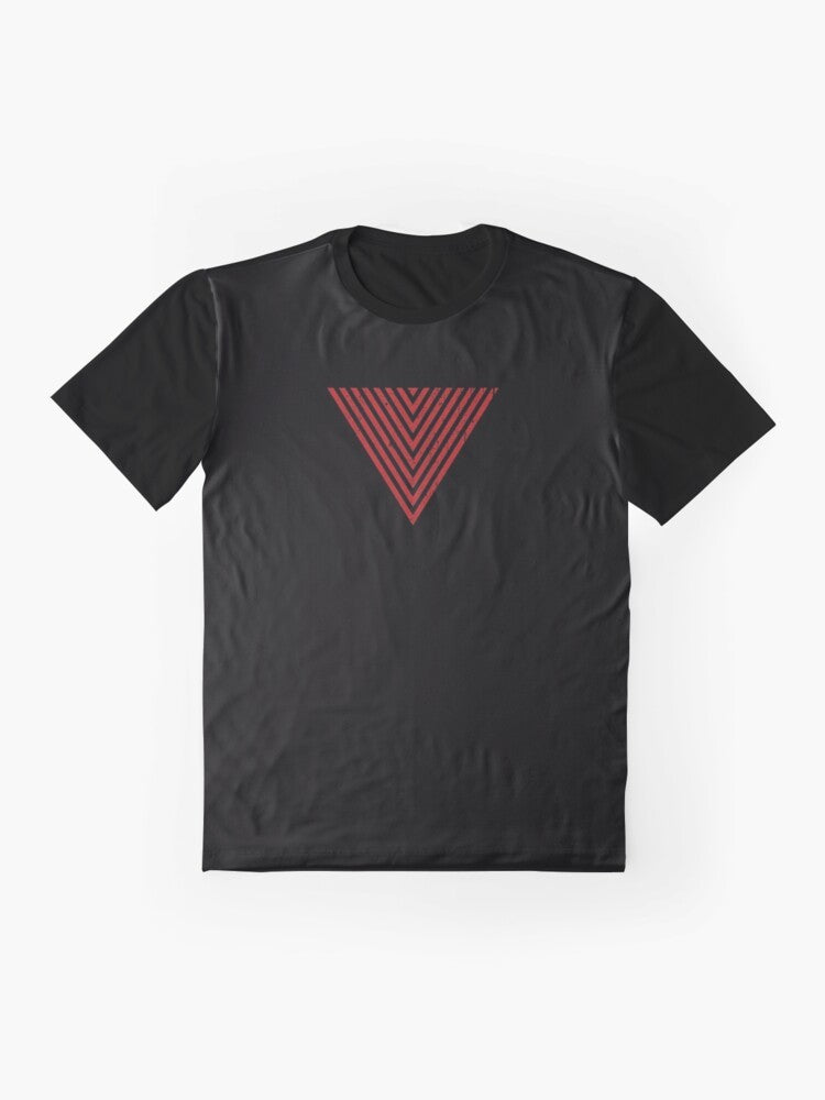 Control video game graphic t-shirt featuring the Federal Bureau of Control logo, hedron, and game elements - Flat lay