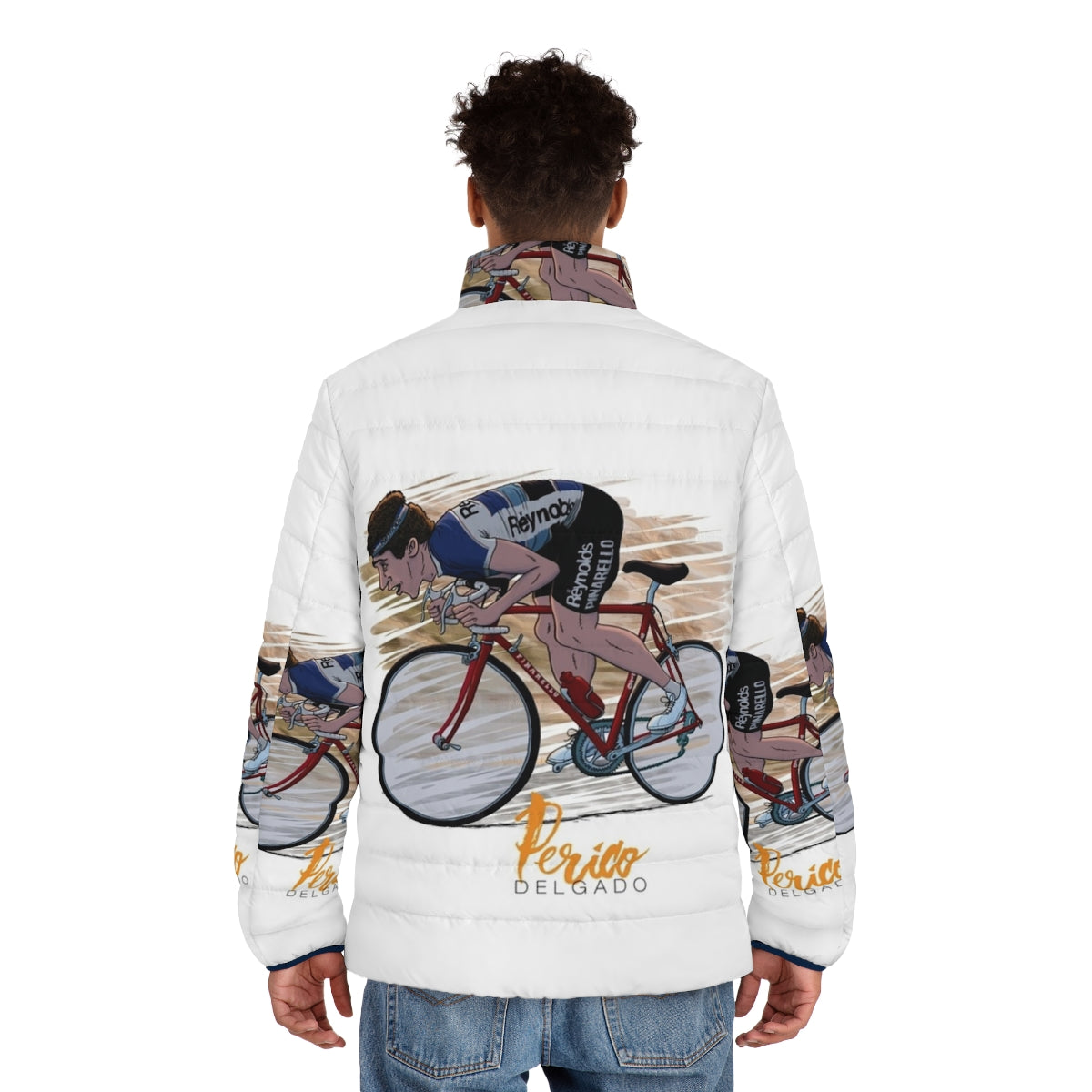 Perico Delgado "Le Fou des Pyrénées" Puffer Jacket featuring cycling inspired design - men back