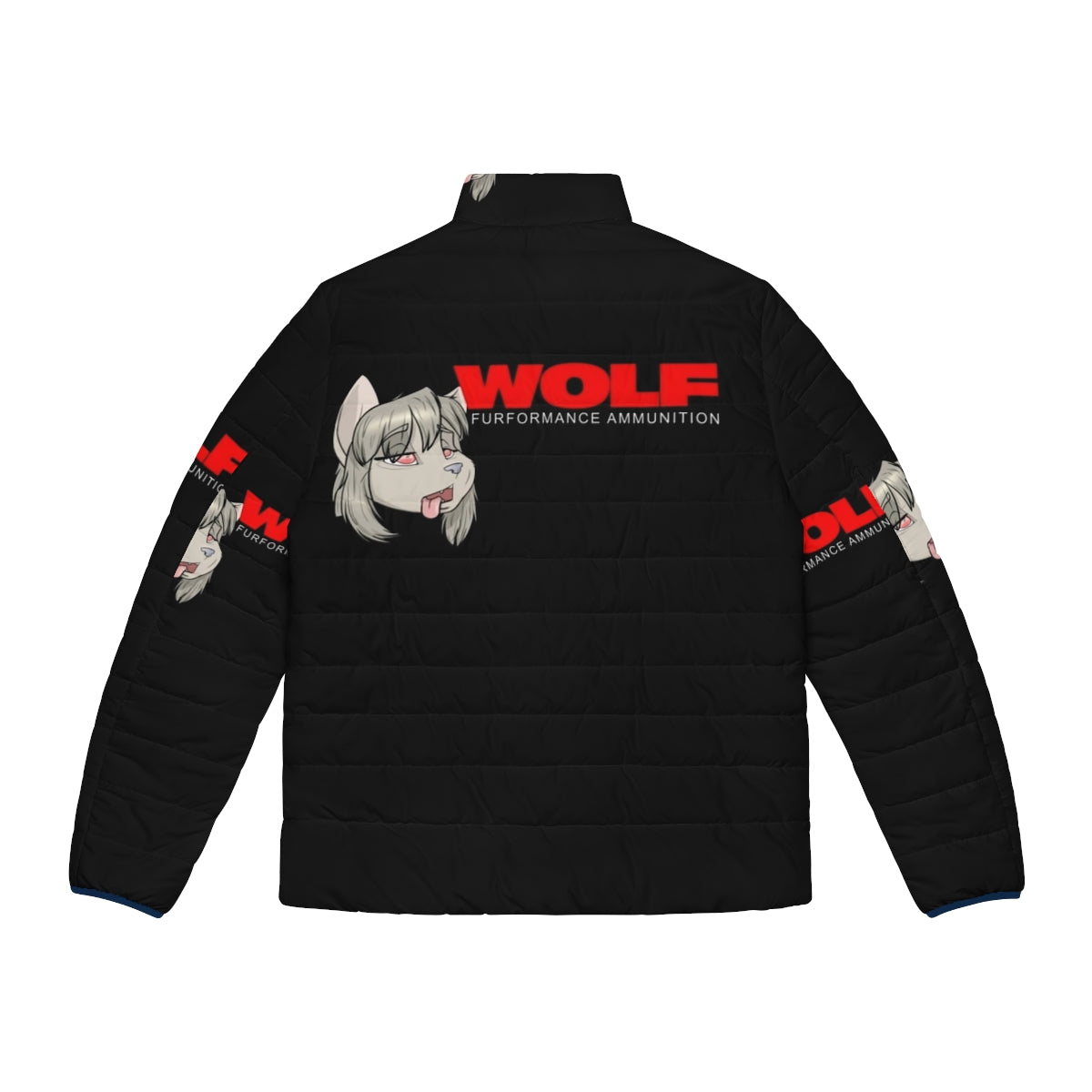 A wolf-themed puffer jacket for cozy and stylish winter wear - Back