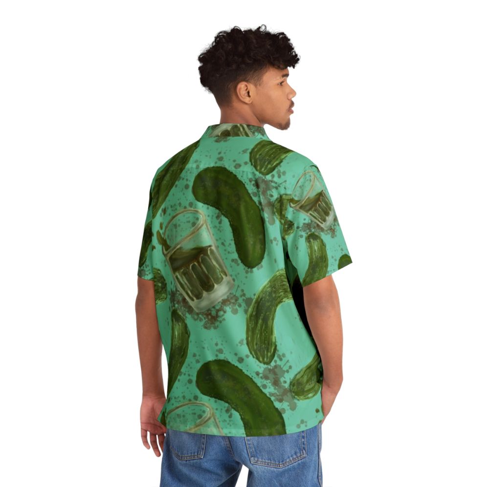 Aqua Hawaiian shirt with pickleback pattern design - Flat lay