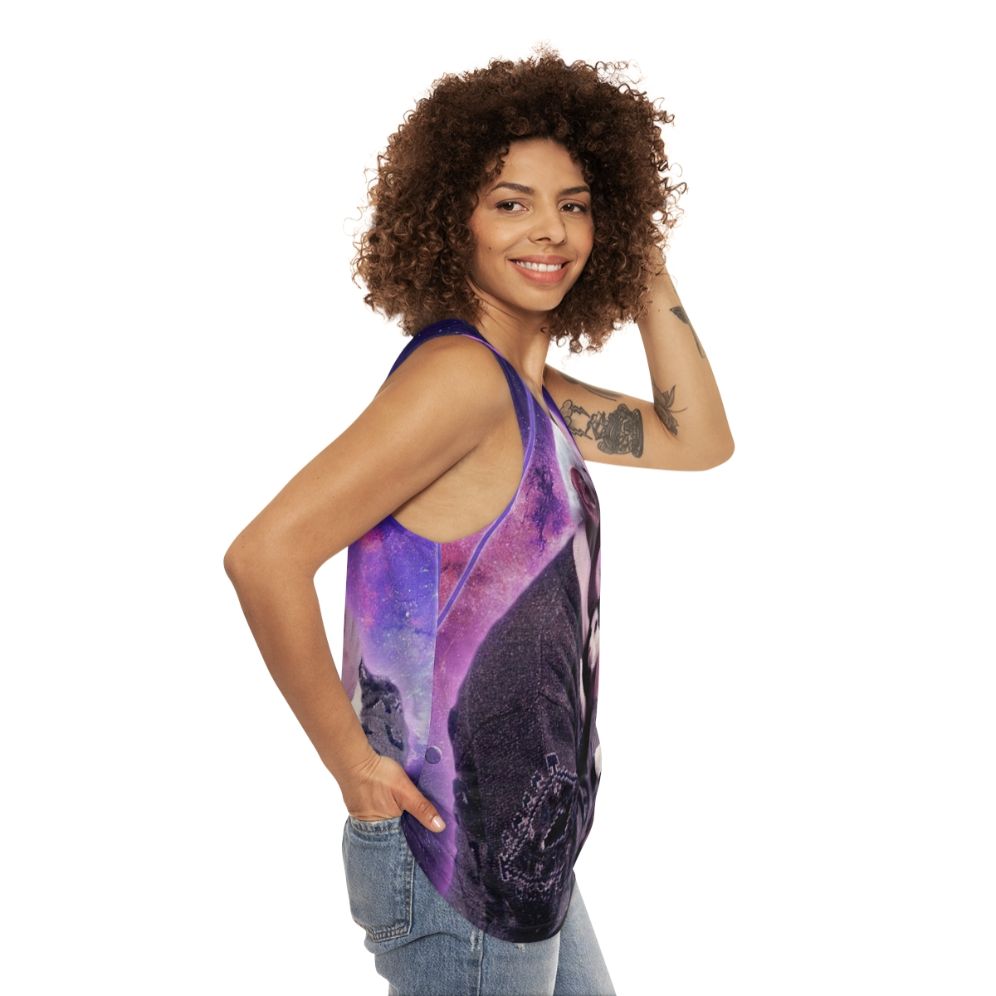 Political Astronaut Cat Halftone Graphic Unisex Tank Top - women side